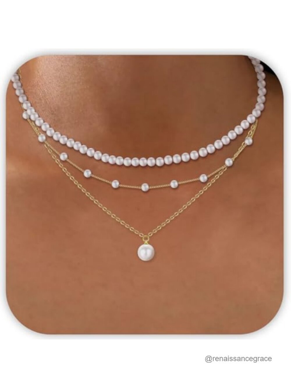 Layered Pearl Necklace Set for Women - Gold Plated, 14K Gold-Plated Chain
